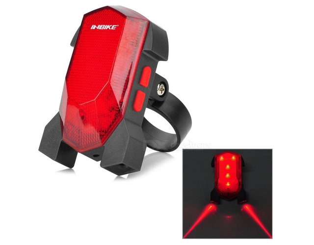 Фонарь OEM INBIKE Rechargeable Bicycle Safety Tail Warning 5-LED Red Laser 3-Mode Light - Red + Blac