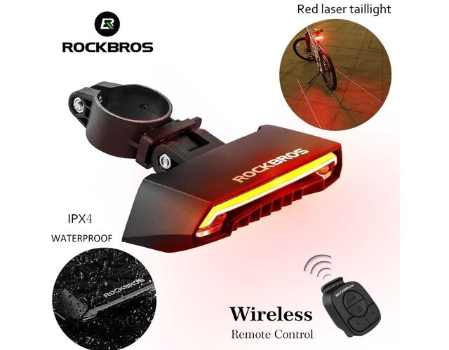 Фонарь задний ROCKBROS дистанционное управление поворотниками и стоп, USB